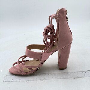 YDN Light Pink Strappy Block Heel Sandal Open Toe Cross Straps Dress Shoes